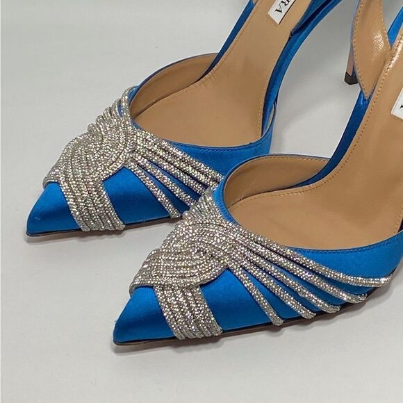 Aquazzura Gatsby Crystal-Embellished Satin Pumps size 39 - Picture 4 of 12